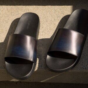 Magnanni Playa Leather Slide Sandals Cuero Blue Black Vibram Soles Size 12 M